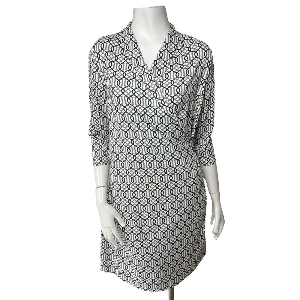J. McLaughlin Panama Faux Wrap Dress M White Black Catalina Cloth Preppy Office